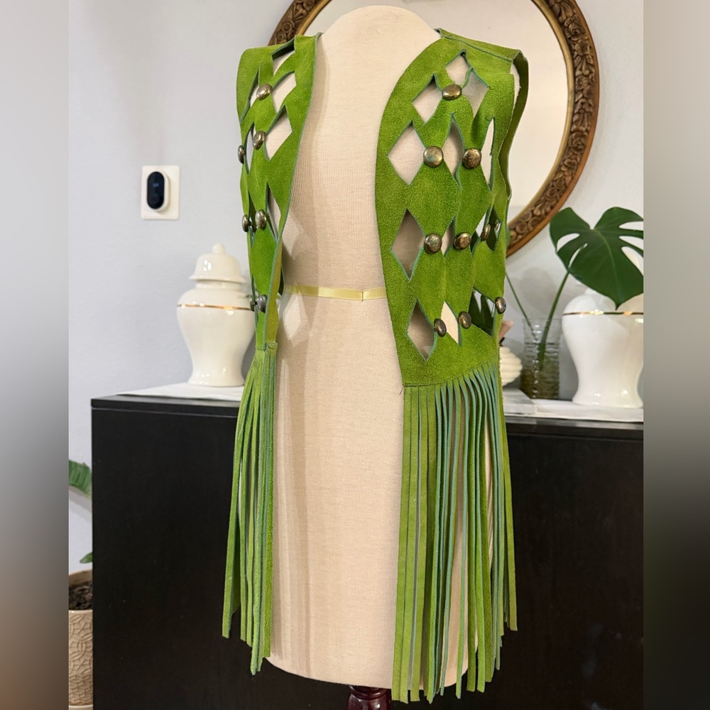 Suede Green Fringe Vintage Vest
